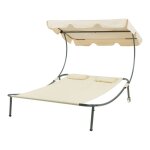Chaise longue double avigliano avec auvent acier laqu polyester 200 x 173 x 146 cm beige