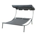 Chaise longue double avigliano avec auvent acier laqu polyester 200 x 173 x 146 cm gris