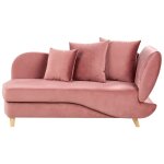 Chaise longue c�t� droit meri velours rose avec rangement