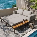 Chaise longue dextrieur - vlyon - canap - lit multifonctionnel - double lounge bed avec tagres pour ...