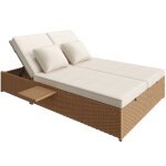 Chaise longue jardin ext�rieur lit double en rotin canap� pliable avec coussins blanc aux intemp�ries ...