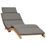 Chaise longue pliable avec coussin gris foncé - bain de soleil bois de teck Chaise longue pliable avec coussin gris foncé - bain de soleil bois de teck