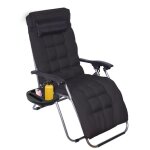 Chaise longue pliante avec coussin amovible 2en1 transat de plage avec porte - gobelet d?accoudoirs rglables ...