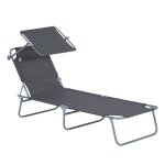Chaise longue pliante pour jardin chaise longue avec protection contre le soleil couleur grise dimensions ...