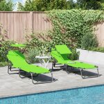 Chaises longues pliantes - set de 2 - vert - accoudoirs ajustables - tissu r�sistant aux intemp�ries