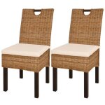 Chaises � manger lot de 2 - chaise de cuisine rotin kubu bois de manguier