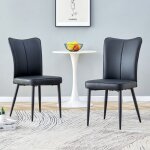 Chaise  manger noire minimaliste moderne avec coussin en cuir pu et jambes en mtal noir adapte pour ...