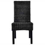 Chaises � manger en rotin kubu - vidaxl - lot de 2 - noir - rotin kubu - bois dacajou - 46x61x93 cm