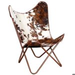 Chaise papillon cuir - jill - marron et blanc - cuir de vachette v�ritable - 74x66x90 cm - si�ge 59 cm ...