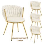 Chaise pivotante lot de 4 - woltu chaise salle � manger en velours - pieds en m�tal - beige w0att0960 ...