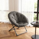 Chaise pliante grise en laine - si�ge lune souple portable pour chambre dortoir appartement jardin et ...