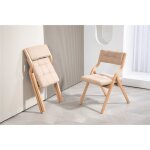 Chaise pliante rembourr�e en bois portable kaki - lot de 2 pour bureau cuisine �v�nement - dimensions ...
