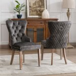 Chaise salle  manger - lot de 2 - campagne - pieds en bois massif - revtement en velours - garniture ...
