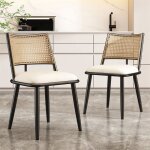 Chaises salle � manger - lot de 2 - capitonn�es en simili - dossier en rotin - noir - el�gance chic
