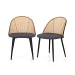 Chaises salle  manger lot de 2 costway - dossier ajour en rotin - sige en pu souple - pieds en mtal ...