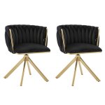 Chaises de salle � manger - lot de 2 fauteuils pivotants 180� - rev�tement velours noir - pieds m�tal ...