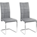 Chaises salle  manger lot de 2 chaise pied luge rembourre epais chaise cantilever en velours gris fonc ...