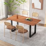 Chaises salle  manger - lot de 4 - rotin naturel - simili cuir - pieds en mtal - marron