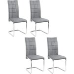 Chaises salle  manger lot de 4 chaise pied luge rembourre epais chaise cantilever en velours gris fonc ...
