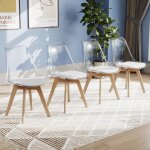 Chaise salle  manger lot de 4 - relax4life - pieds en bois de htre - coussin en simili cuir - chaise ...