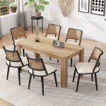 Chaises salle � manger - lot de 6 - capitonn�es en simili - dossier en rotin - noir - el�gance chic