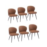 Chaise salle � manger - lot de 6 - marron - cuir synth�tique - style contemporain - design scandinave ...