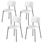 Chaise salle  manger - bealife lot de 4 chaises blanches - dossier - coussin - cardre et patte mtal ...
