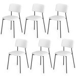 Chaise salle  manger - bealife lot de 6 chaises blanches - dossier - coussin - cardre et patte mtal ...