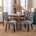 Chaise de salle � manger contemporaine lot de 2 chaises en velours rembourr� avec pieds en bois et garniture ...
