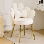 Fauteuil avec dossier pétale chaise coiffeuse fauteuil relax de salon avec pieds en or 65×55×83blanc Fauteuil avec dossier pétale chaise coiffeuse fauteuil relax de salon avec pieds en or 65×55×83blanc