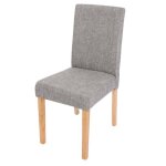 Chaise de salle a manger cuisine en tissu gris clair pieds en bois clair design moderne 04 0002354