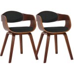 Chaises de salle à manger - design rétro - lot de 2 - bois noyer - tissu noir - avec accoudoirs Chaises de salle à manger - design rétro - lot de 2 - bois noyer - tissu noir - avec accoudoirs