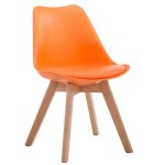 Chaise de salle à manger - design scandinave - orange - pvc et plastique - piètement en bois - 1 place ... Chaise de salle à manger - design scandinave - orange - pvc et plastique - piètement en bois - 1 place ...