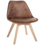 Chaise de salle à manger - design scandinave - plastique et pvc - marron - pieds en bois clair - confortable ... Chaise de salle à manger - design scandinave - plastique et pvc - marron - pieds en bois clair - confortable ...