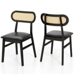 Chaises de salle  manger - relax4life - lot de 2 - cuir pu - dossier en rotin - cadre en bois caoutchout ...