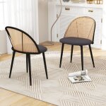 Chaises de salle à manger - relax4life - lot de 2 - dossier en rotin synthétique - siège rembourré - ... Chaises de salle à manger - relax4life - lot de 2 - dossier en rotin synthétique - siège rembourré - ...