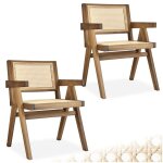 Chaises de salle � manger - tectake - lot de 2 fauteuils lissy style boho avec cannage viennois en bois ...