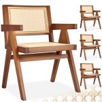 Chaises de salle � manger - tectake - lot de 4 fauteuils lissy style boho avec cannage viennois en bois ...