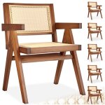 Chaises de salle � manger - tectake - lot de 6 fauteuils lissy style boho avec cannage viennois en bois ...