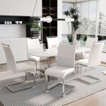 Chaises de salle à manger - truxen8 - ensemble de 6 - dossier cuir pu et lin - design moderne - blanc ... Chaises de salle à manger - truxen8 - ensemble de 6 - dossier cuir pu et lin - design moderne - blanc ...