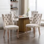 Chaise de salle à manger - velours - beige clair - dossier haut - cadre bois massif - lot de 4 Chaise de salle à manger - velours - beige clair - dossier haut - cadre bois massif - lot de 4