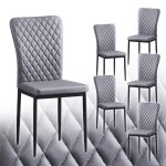 Ainpecca lot de 6 chaises simili - cuir gris dossier haut losange sans accoudoirs pieds mtal