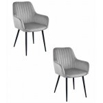 Chaise solden - velours gris argent / pieds noirs x 2