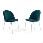 Chaises - sonia - lot de 2 - velours - pieds en mtal - bleu canard / argent