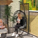 Chaise suspendue en rotin synthétique avec coussin pliable pour usage intérieur et extérieur résistante ... Chaise suspendue en rotin synthétique avec coussin pliable pour usage intérieur et extérieur résistante ...