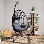 Chaise suspendue ?uf support anthracite rotin et acier