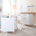 Chambre bb 2 pices roba - leon - lit 60x120 transformable + commode  langer volutive - blanc - chne ...