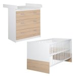 Chambre bb duo roba - gabriella - lit volutif 70x140 + commode  langer compacte - bicolore