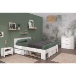 Chambre complte adulte dream : lit 140x190 / 200 cm + 2 chevets + commode - dcor blanc et chne - parisot ...