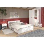 Chambre complte adulte: lit 160 x 200 cm + armoire 3 portes et 2 tiroirs + 2 chevets - dcor blanc - ...